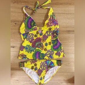 🌞💜 Trina Turk Tankini Swimsuit Top – Yellow & Purple – Size 12W – BNWNT 🌊👙